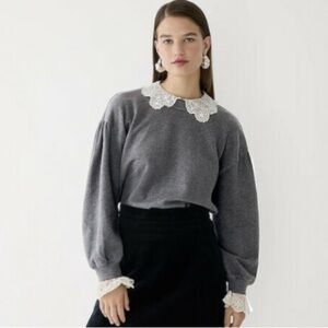 J.Crew Lace Collar Crew Neck Sweatshirt